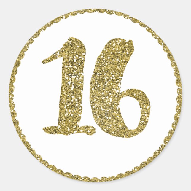 Sticker Rond Gold Parties scintillant Sweet 16 16E fête d'anniv (Devant)