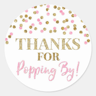 Sticker Rond Gold Pink Confetti Merci pour Popping By