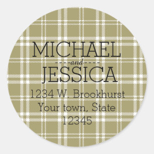 Sticker Rond Gold Plaid Nom et adresse personnalisés