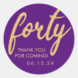 Sticker Rond Gold Purple 40 Anniversaire Merci Parties scintill