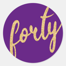 Sticker Rond Gold Purple 40 Anniversaire Parties scintillant de