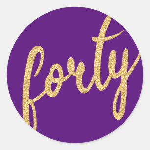 Sticker Rond Gold Purple 40 Anniversaire Parties scintillant "Q