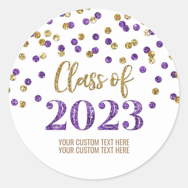 Sticker Rond Gold Purple Confetti Graduation 2023 (Devant)