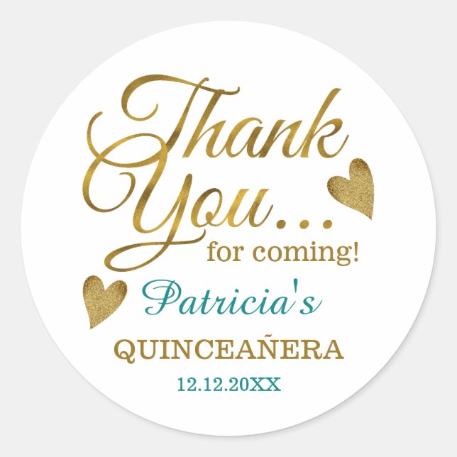 Sticker Rond Gold Quinceañera turquoise 15ème anniversaire de f (Devant)