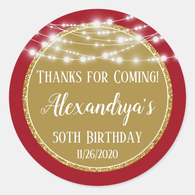 Sticker Rond Gold Red Birthday Thanks (Devant)
