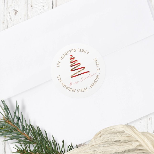 Sticker Rond Gold Red Christmas Tree Nom de retour (Créateur téléchargé)