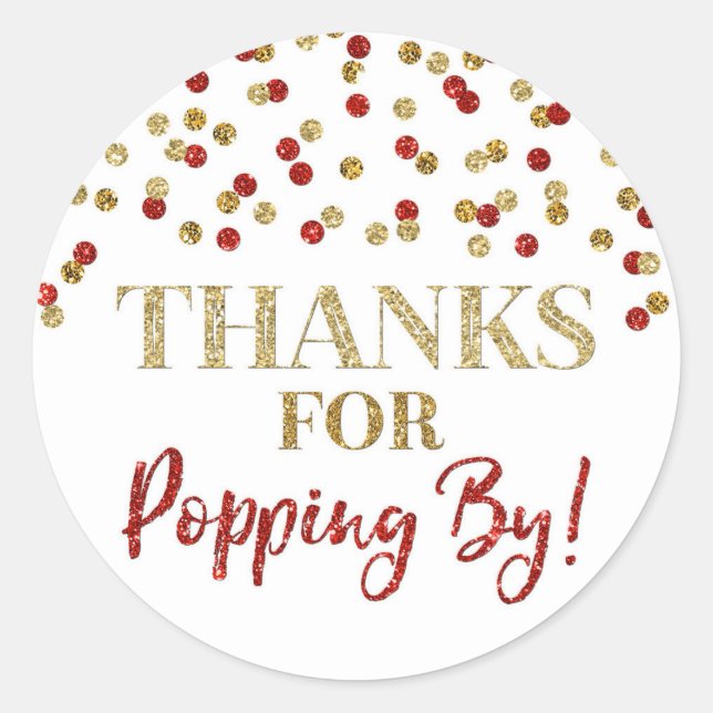 Sticker Rond Gold Red Confetti Merci pour Popping By (Devant)