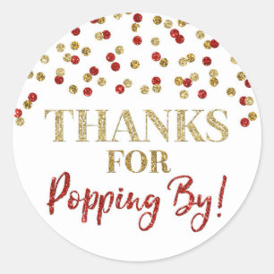 Sticker Rond Gold Red Confetti Merci pour Popping By