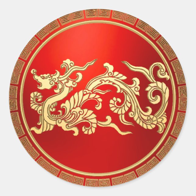 Sticker Rond Gold Red Dragon chinois Nouvel An (Devant)