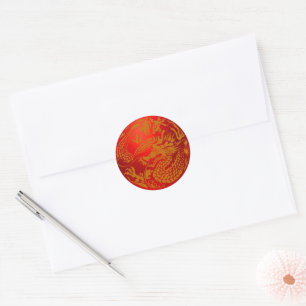 Sticker Rond Gold Red Dragon chinois Nouvel An