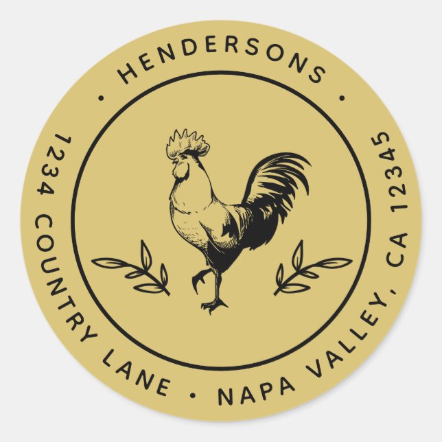 Sticker Rond Gold Russter Rooster Round Return Adresse (Devant)