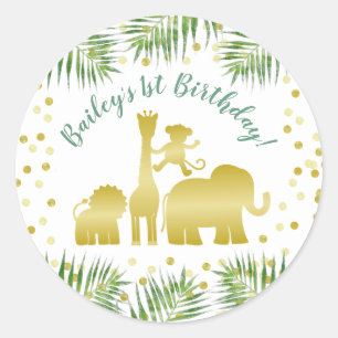 Sticker Rond Gold Safari Wild One Animaux Anniversaire
