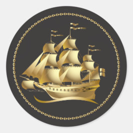 Sticker Rond Gold Sailboat Nautical