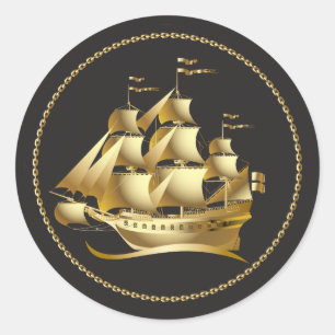 Sticker Rond Gold Sailboat Nautical