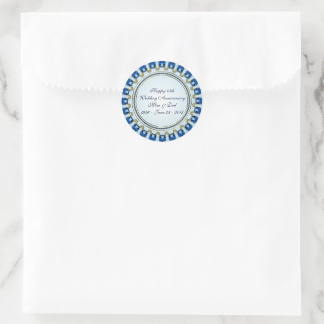 Sticker Rond Gold Sapphire Bleu 45e anniversaire Mariage (Sac)