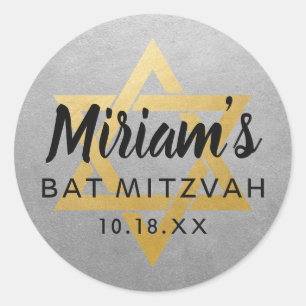 Sticker Rond Gold Silver Bat mitzvah Star de David Nom