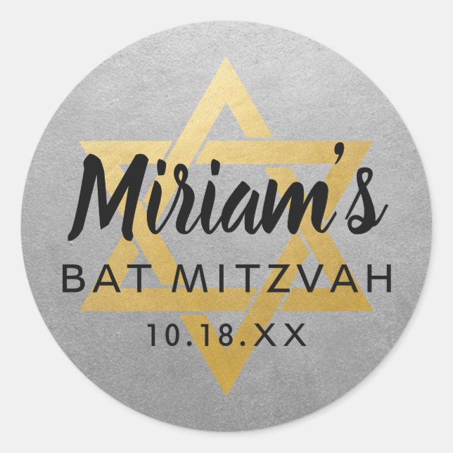 Sticker Rond Gold Silver Bat mitzvah Star de David Nom (Devant)