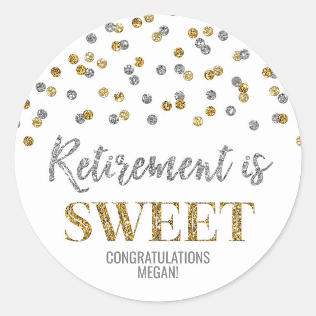 Sticker Rond Gold Silver Confetti Retraite est doux (Devant)