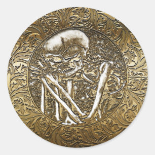 Sticker Rond Gold Skeleton Skull Vintage
