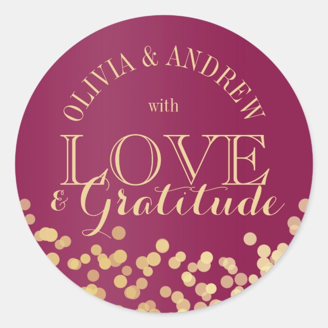 Sticker Rond Gold Sparkle Lumière Amour et Gratitude (Devant)