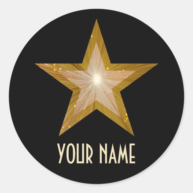 Sticker Rond Gold Star 'Nom' collant rond noir (Devant)