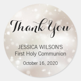 Sticker Rond Gold Stars Merci Première communion sainte