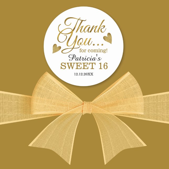 Sticker Rond Gold Sweet 16 Seizième anniversaire Merci de fête (Gold Sweet 16 Sixteenth Birthday Party Thank You Classic Round Sticker)