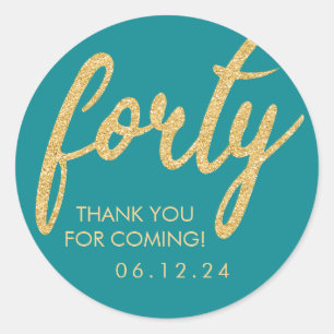 Sticker Rond Gold Turquoise 40 Anniversaire Merci 40