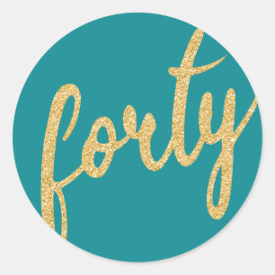 Sticker Rond Gold Turquoise 40 Anniversaire Parties scintillant