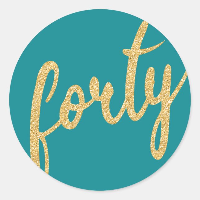 Sticker Rond Gold Turquoise 40 Anniversaire Parties scintillant (Devant)