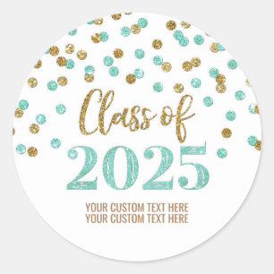 Sticker Rond Gold Turquoise Confetti Graduation 2025