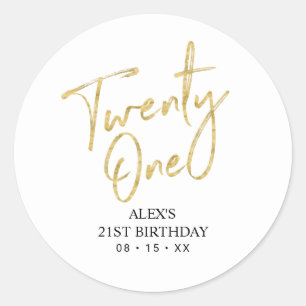 Sticker Rond Gold & White 21e fête d'anniversaire Favor Merci