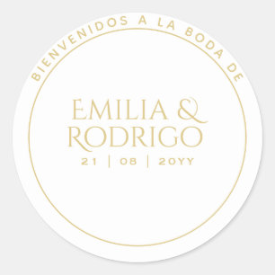 Sticker Rond Gold White Boda Espagnol Bienvenue Mariage Faveur