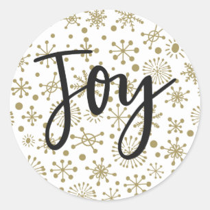 Sticker Rond Gold & White Retro Snowflakes Holiday JOIE Favoris