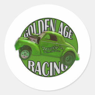 Sticker Rond Golden Age Willys Gasser Drag Racing Lime