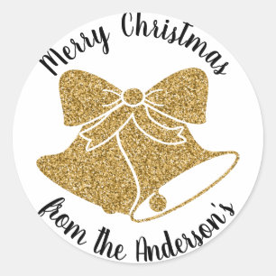 Sticker Rond Golden Bells Joyeux Noël Fêtes