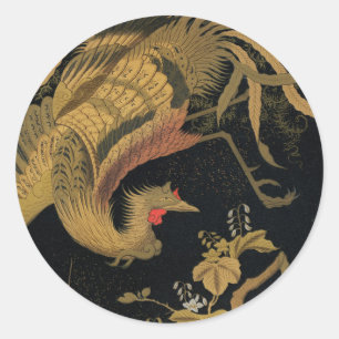 Sticker Rond Golden Bird Classic japonais Antique