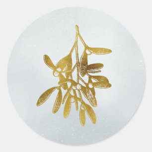 Sticker Rond Golden Botanical Holiday Mistletoe