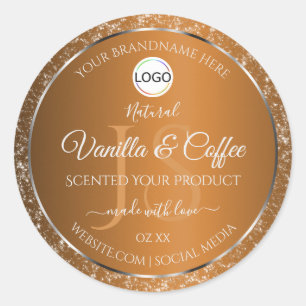 Sticker Rond Golden Brown Logo Initiales Parties scintillant Pr