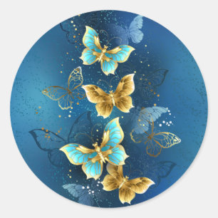 Sticker Rond Golden butterflies