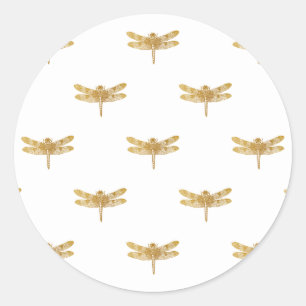 Sticker Rond Golden Dragonfly Repeat Gold Metallic Foil
