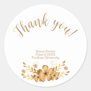 Sticker Rond Golden Flower High School College Graduation