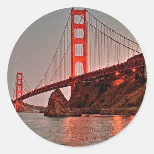 Sticker Rond Golden Gate Bridge à Sun Down