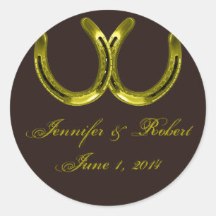 Sticker Rond Golden Horseshoe sur joint d'enveloppe Brown