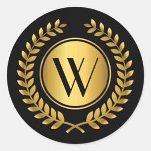 Sticker Rond Golden Laurel Wreath Monogrammé