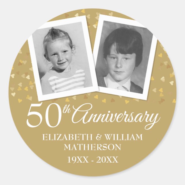 Sticker Rond Golden Mariage Anniversary Childhood Photos (Devant)
