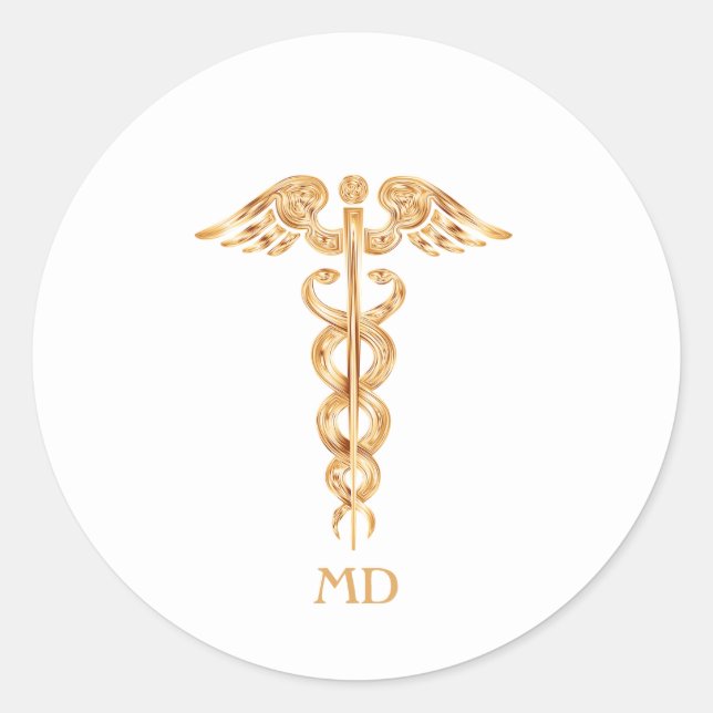 Sticker Rond Golden Médicale Doctor Caduceus (Devant)