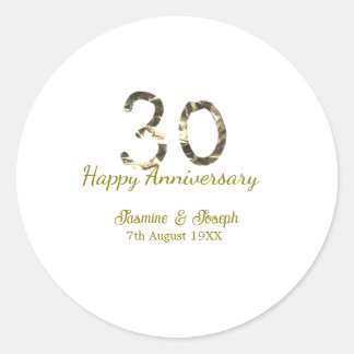 Sticker Rond Golden Metallic 30th Happy anniversary add name