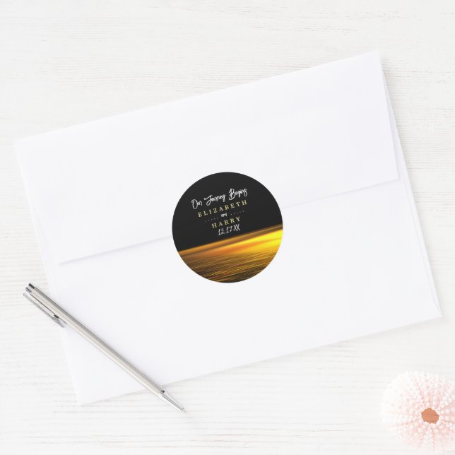 Sticker Rond Golden Ocean, Elégant Mariage plage (Enveloppe)