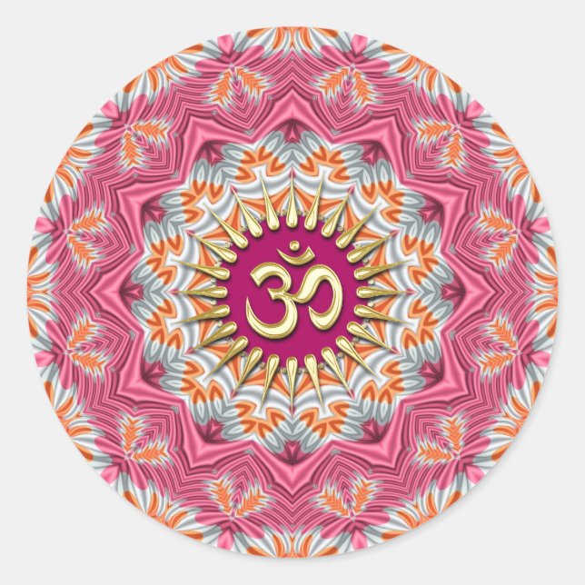 Sticker Rond Golden Om sur Sweet Orange Rose (Devant)